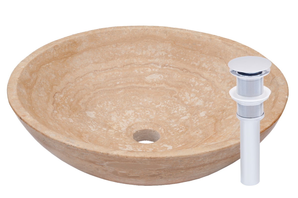 Miseno MNO-TB-PC Circular 17" Stone Vessel Bathroom Sink; Polished Chrome Drain