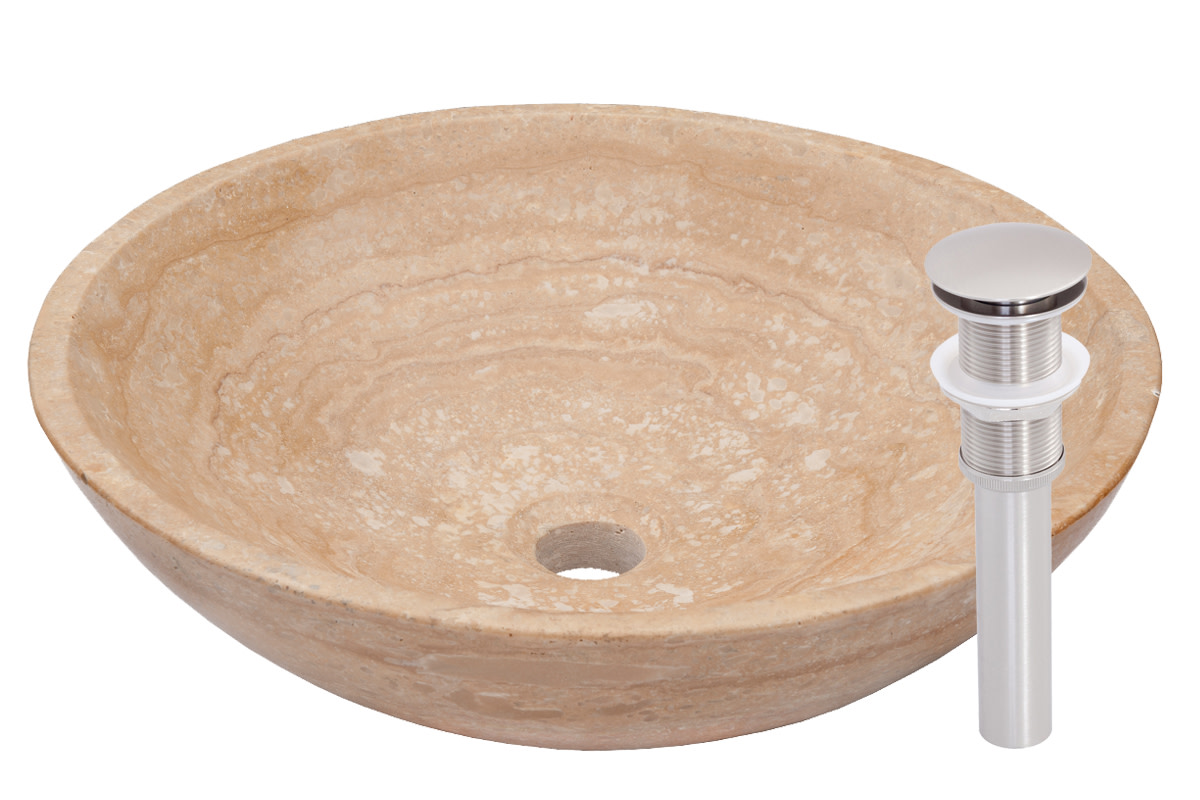 Miseno MNO-TB-BN Circular 17" Stone Vessel Bathroom Sink; Brushed Nickel Drain