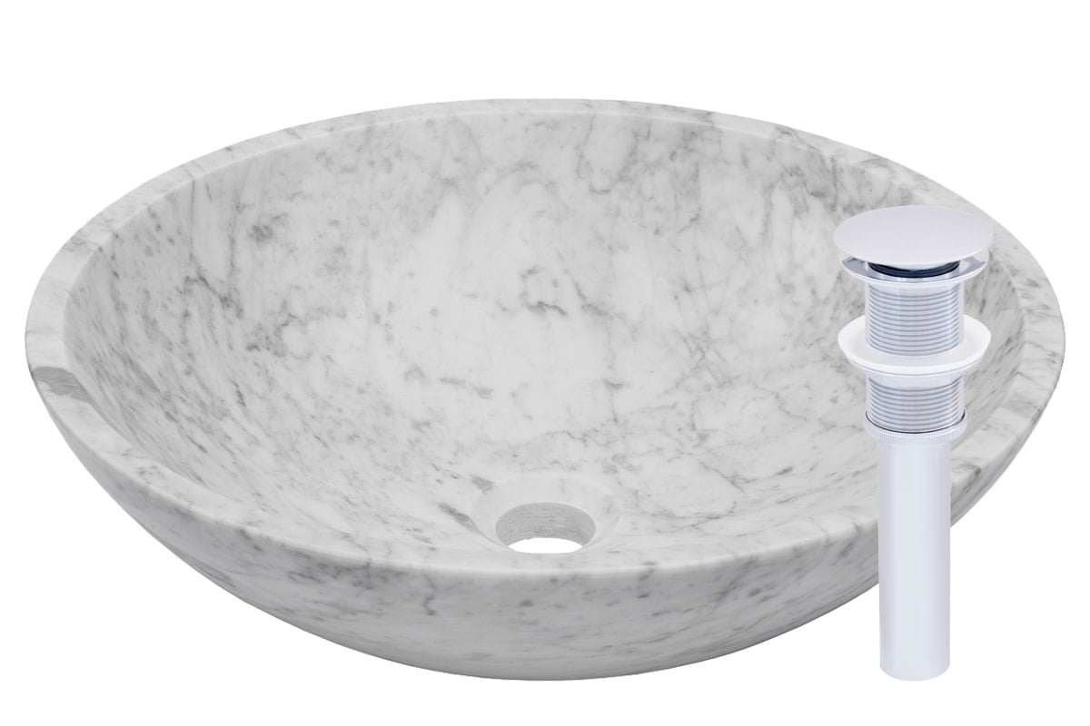 Miseno MNO-WC-PC Circular 17" Carrera Marble Bathroom Sink;Polished Chrome Drain