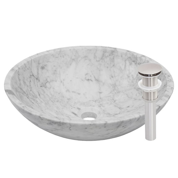 Miseno MNO-WC-BN Circular 17" Carrera Marble Bathroom Sink; Brushed Nickel Drain