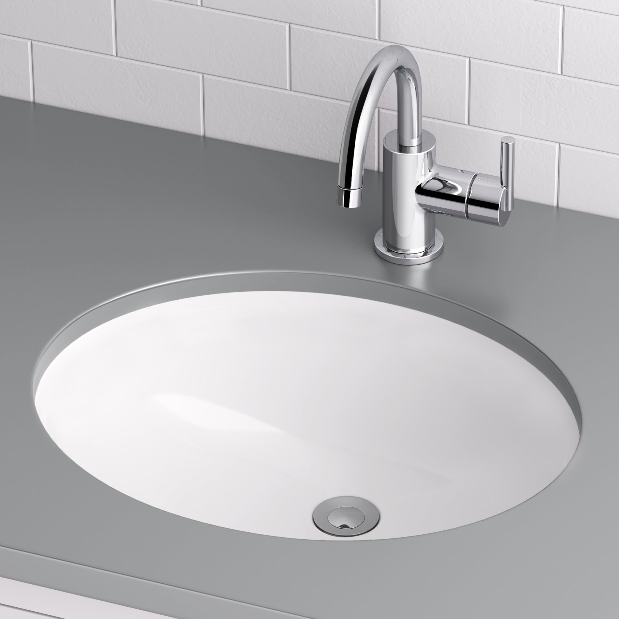 White Ceramic Oval Undermount Bathroom Sink with Overflow