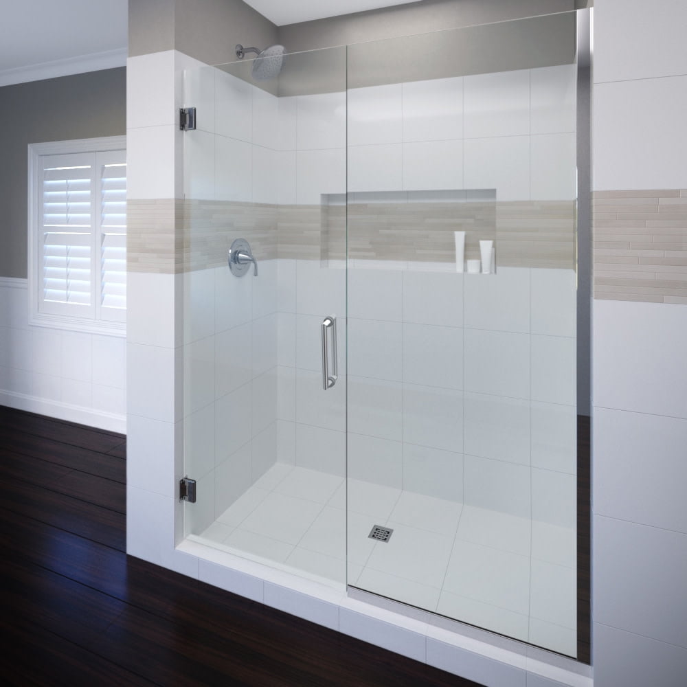 Brushed Nickel Frameless Hinged Shower Door with Clear Glass, 76" x 46"