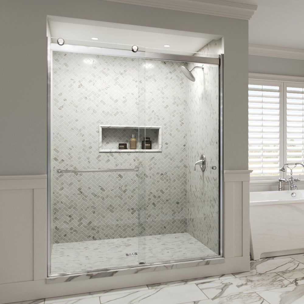 Chrome Framed Sliding Shower Door with Clear Glass Panels