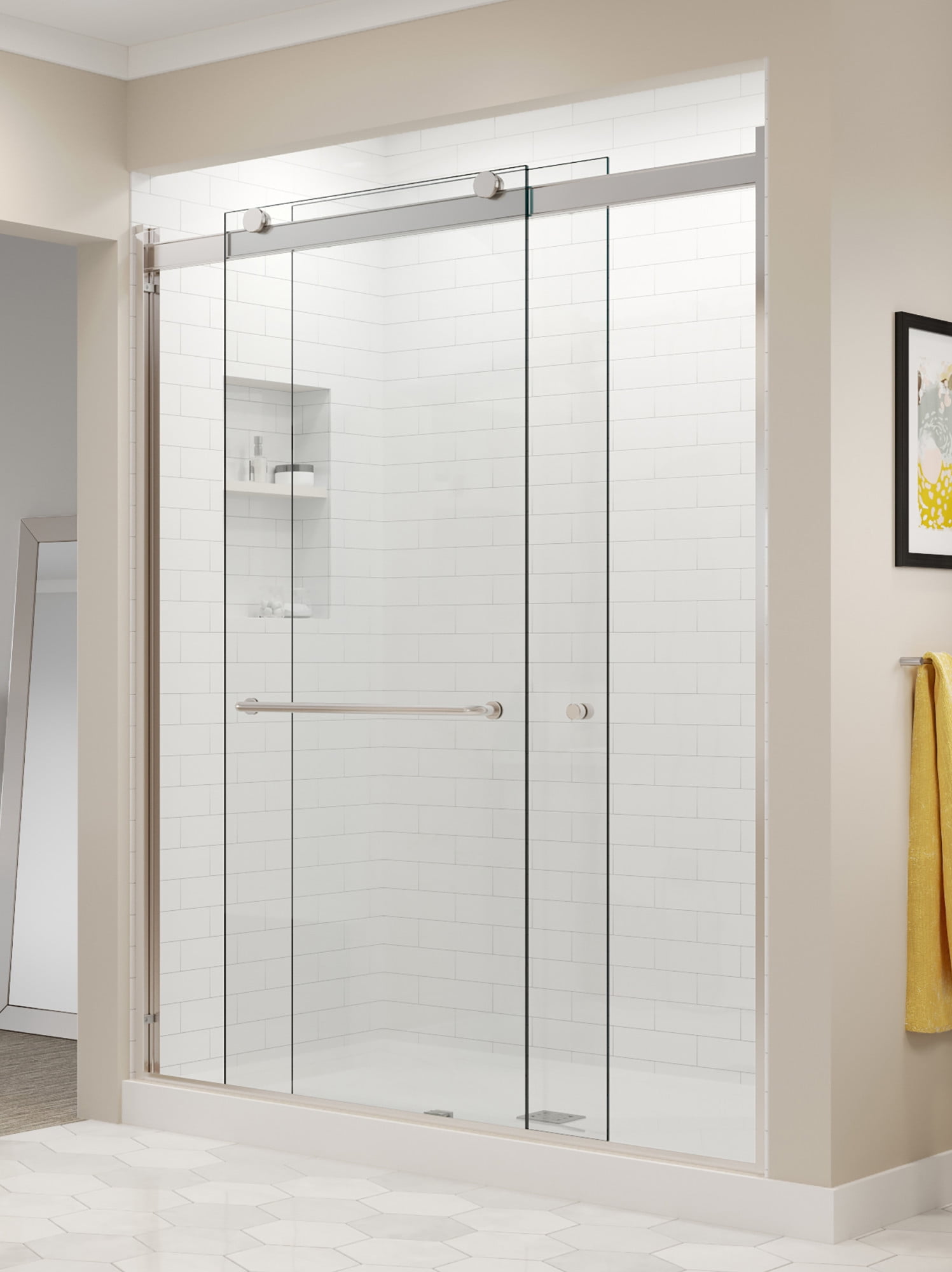 Brushed Nickel 60" Sliding Framed Shower Door with Clear Glass