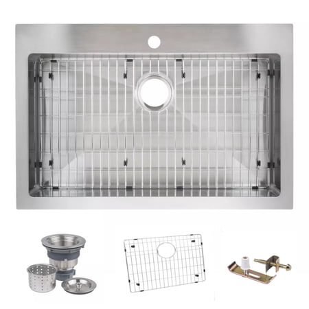 Miseno MNO3322SRTM 33-in x 22-in Stainless Steel Single Bowl Drop-In or Undermount 1-Hole Residential Kitchen Sink