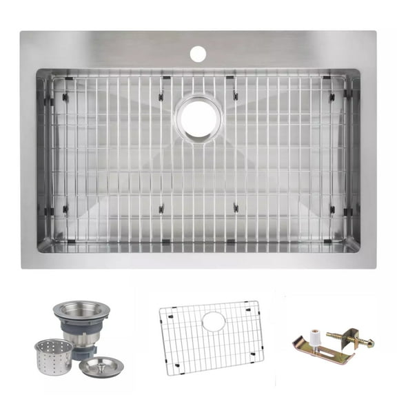 Miseno MNO3322SRTM 33-in x 22-in Stainless Steel Single Bowl Drop-In or Undermount 1-Hole Residential Kitchen Sink