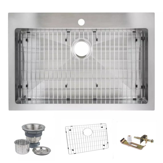 Miseno MNO3322SRTM 33-in x 22-in Stainless Steel Single Bowl Drop-In or Undermount 1-Hole Residential Kitchen Sink