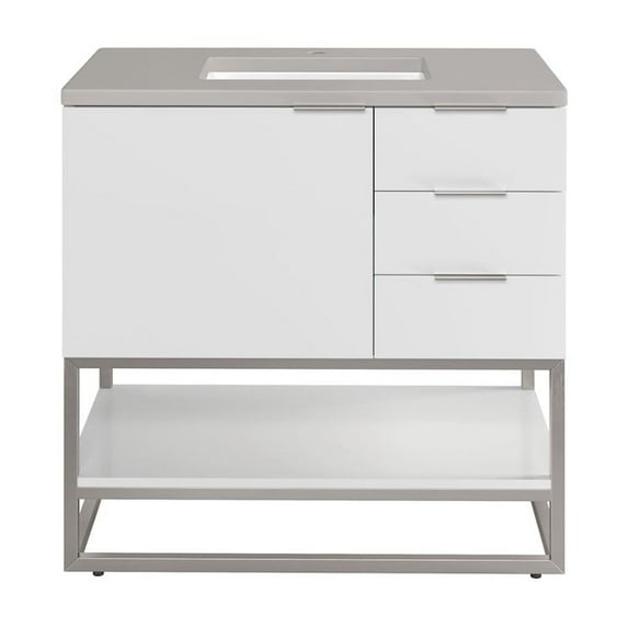 James Martin Vanities Single Bath Vanity in Glossy White with Pietra Grey Quartz Top