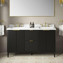 Miseno Mv-Berk60-15Vva Indy 60" Free Standing Double Basin Vanity Set - Onyx Black / White