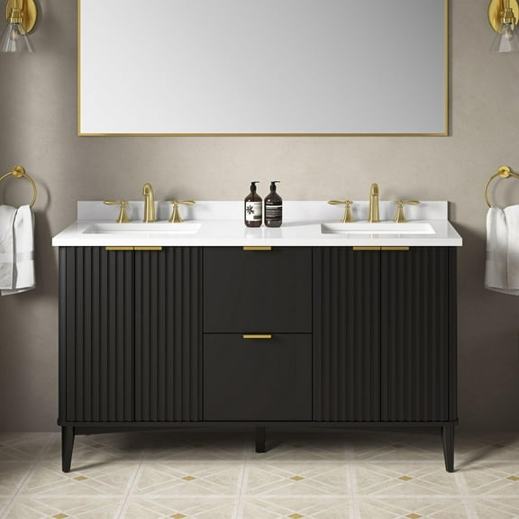 Miseno Mv-Berk60-15Vva Indy 60" Free Standing Double Basin Vanity Set - Onyx Black / White