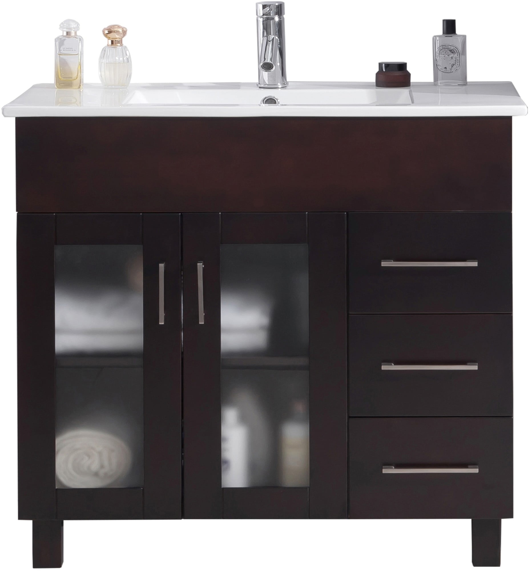 Nuovo 36" Brown Oak Freestanding Vanity Set with Ceramic Top