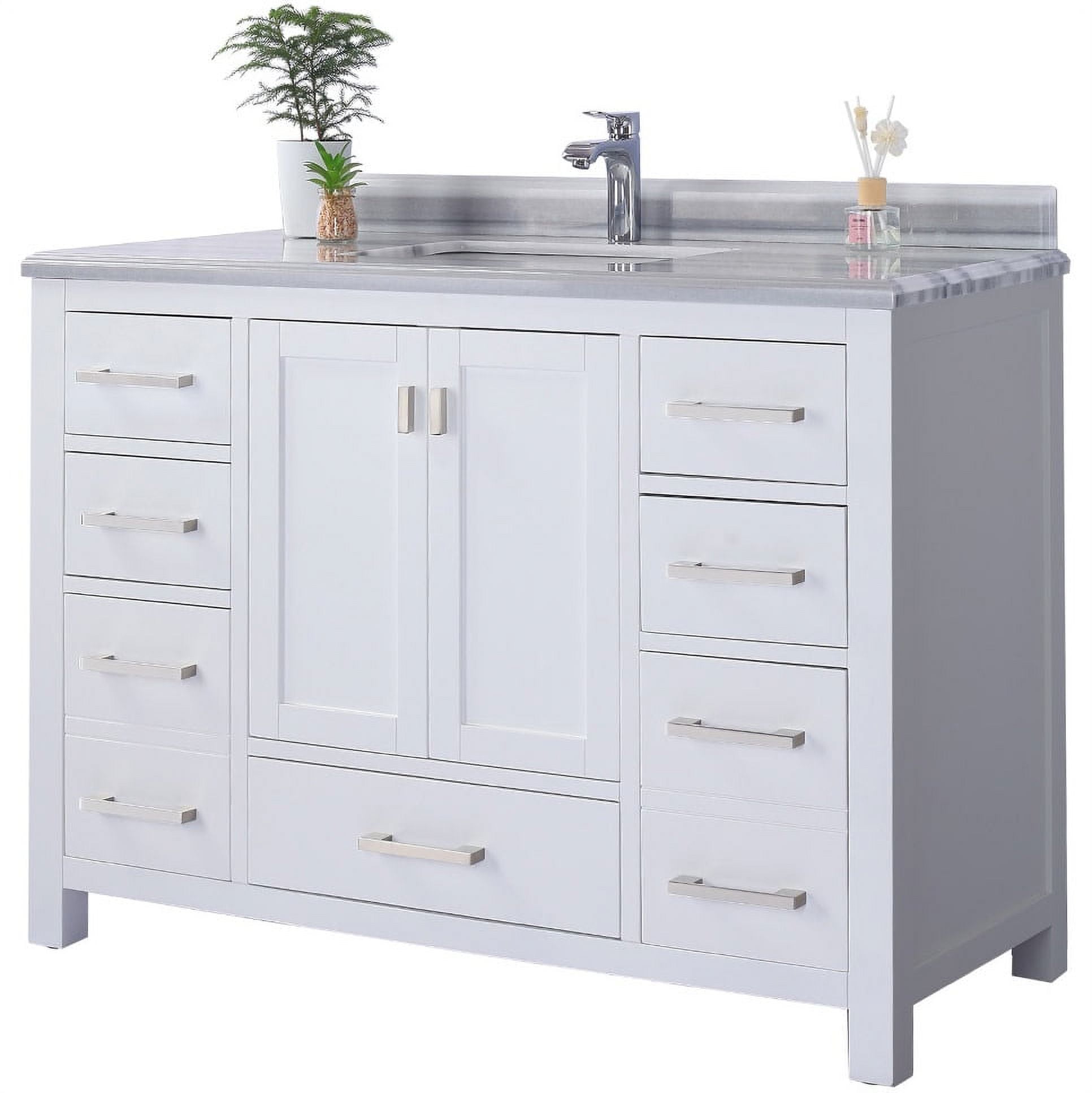 White Marble Top Solid Hardwood 48" Freestanding Vanity Set