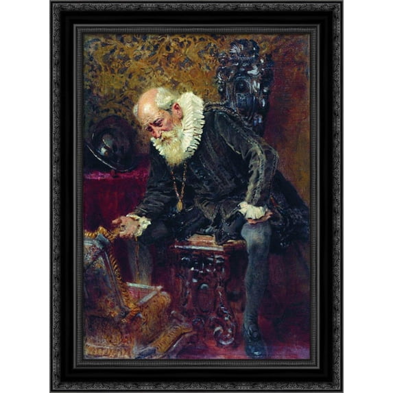 Miserly Knight 20x24 Black Ornate Wood Framed Canvas Art by Makovsky, Konstantin