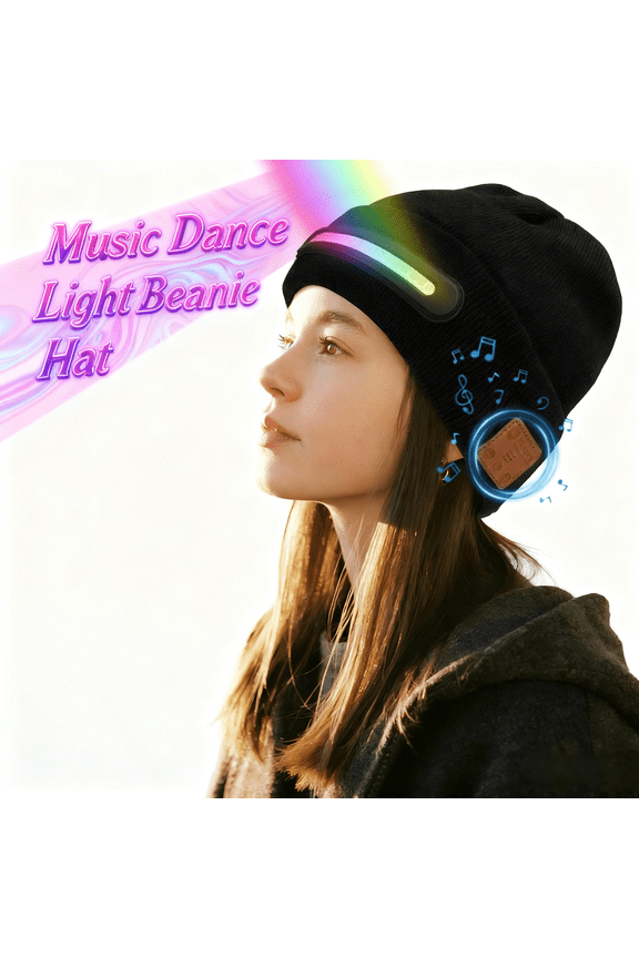 Miserwe Bluetooth Hat with Light, Music Dance Light Beanie Hat,LED Beanie Headlamp Cap, Rechargeable Bluetooth Beanie , Music Sync LED Hat with Color Changing Lights for Running, Hiking, Part