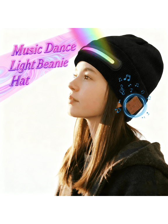 Miserwe Bluetooth Hat with Light, Music Dance Light Beanie Hat,LED Beanie Headlamp Cap, Rechargeable Bluetooth Beanie , Music Sync LED Hat with Color Changing Lights for Running, Hiking, Part