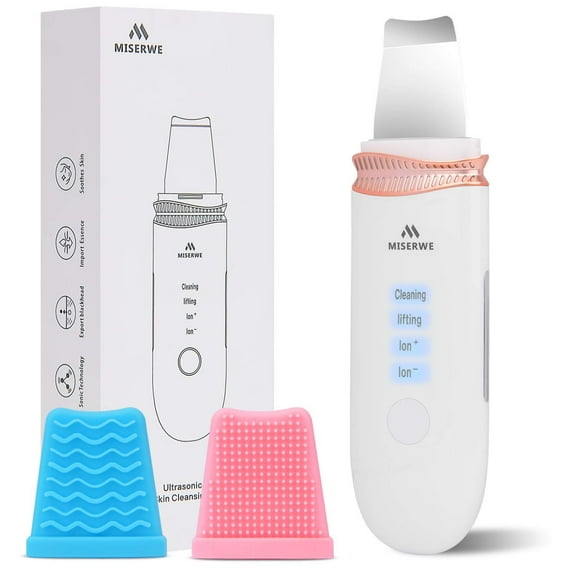 Miserwe Facial skin scrub, skin scraper, pore cleaning, blackhead removal tool, facial beauty lifting tool, facial cleaner for deep pore and blackhead cleaning, with 2 silicone cases
