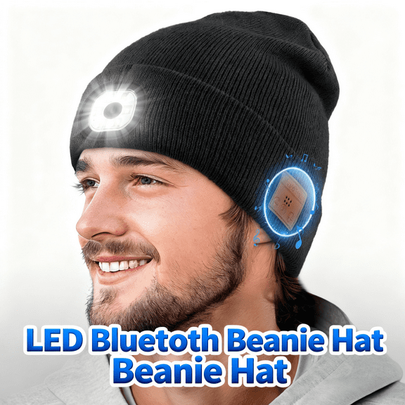 Miserwe LED Beanie with Light, Unisex Hat with Light, Unisex Rechargeable Flashlight Beanie Hat with Wireless Headphones, Unique Christmas Birthday Gifts for Men Women Black