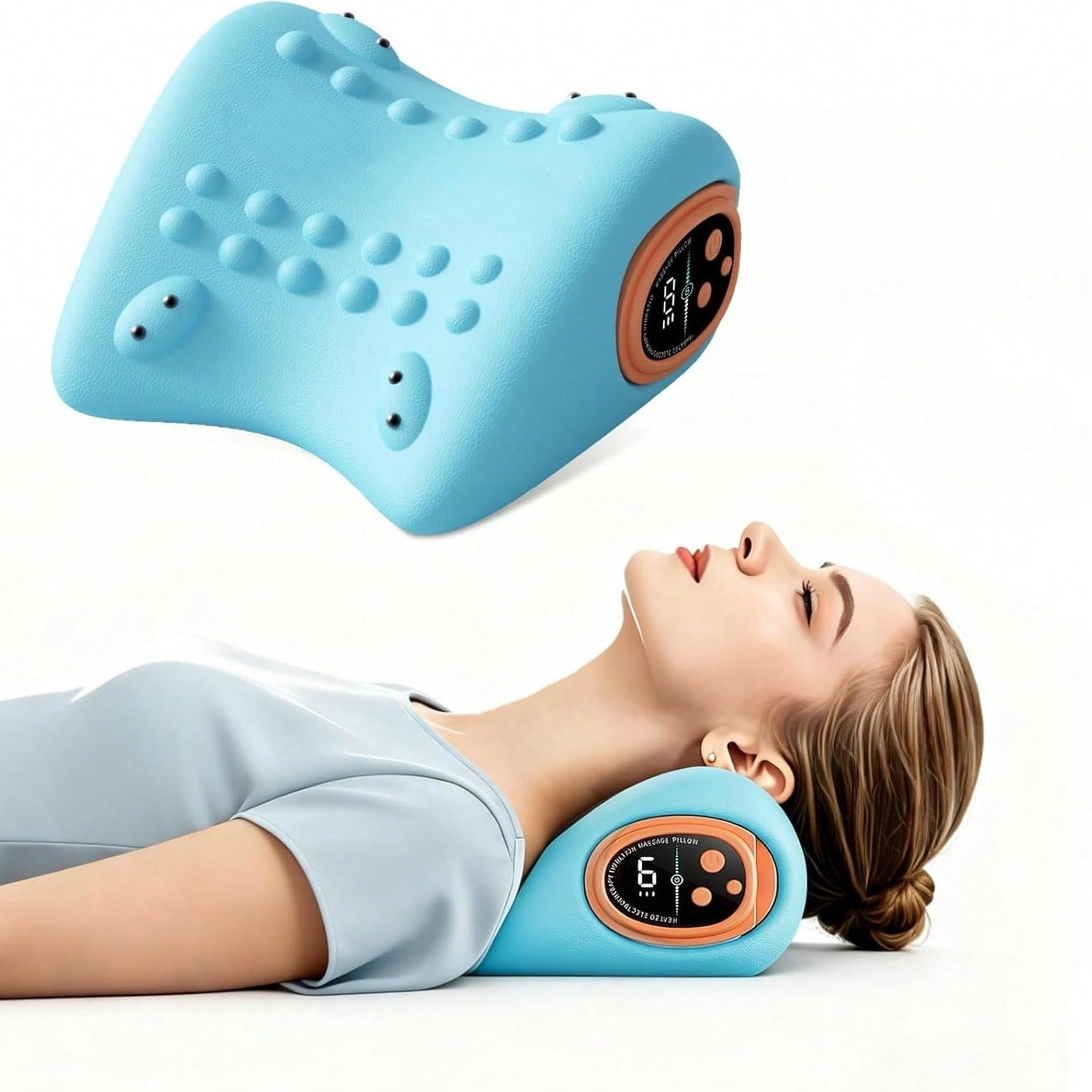 Miserwe Neck massager, used for relieving neck and shoulder tension, 26° angle cervical traction for the back, a relaxing portable pillow, deep tissue kneading massage, for the shoulders and back.