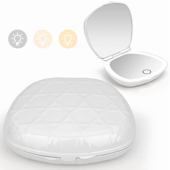Miserwe Shell mirror, compact makeup mirror, mini pocket mirror, 2-sided illuminated dressing mirror with 1x / 5x magnifying glass, rechargeable folding mirror, suitable for travel and wallet