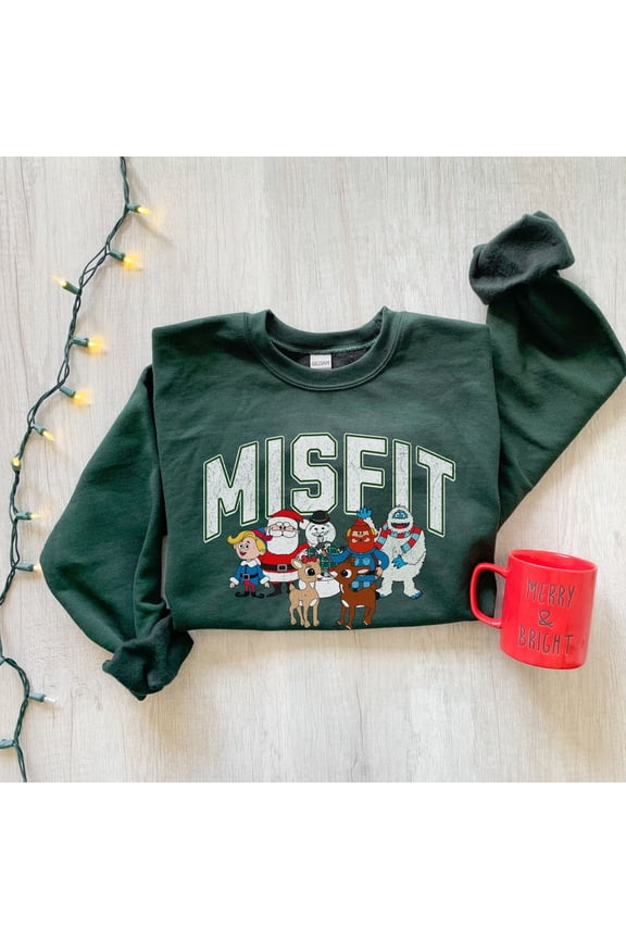 Misfit Sweatshirt, Crewneck Sweatshirt, Apparel, Classic Movie Lover Shirt, Reindeer Sweatshirt