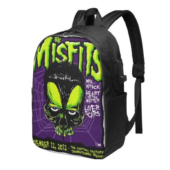 Misfits Backpack Fashion Travel Backpack Laptop Backpack 17 Inch External Usb Interface Headphone Line Interface