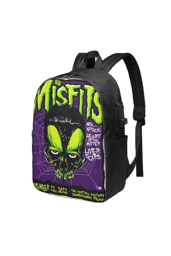 Misfits Backpack Fashion Travel Backpack Laptop Backpack 17 Inch External Usb Interface Headphone Line Interface
