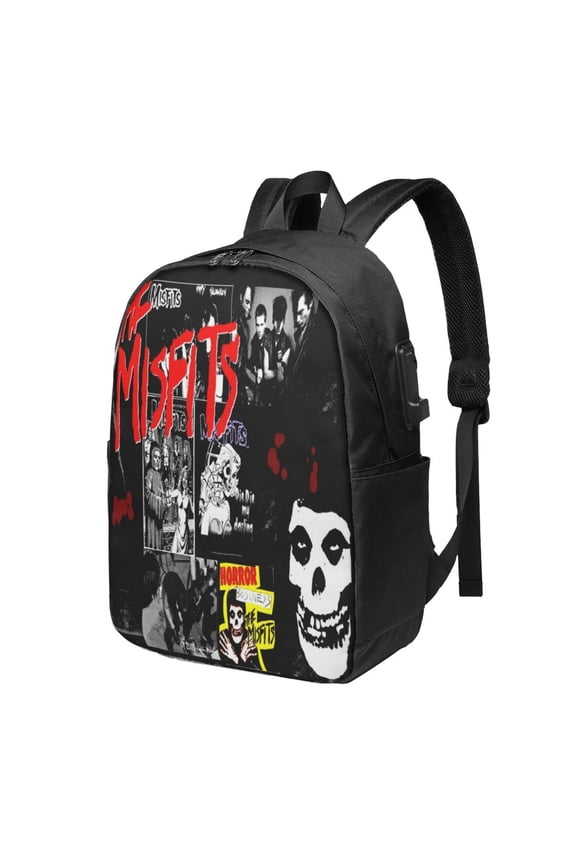 Misfits Backpack Fashion Travel Backpack Laptop Backpack 17 Inch External Usb Interface Headphone Line Interface