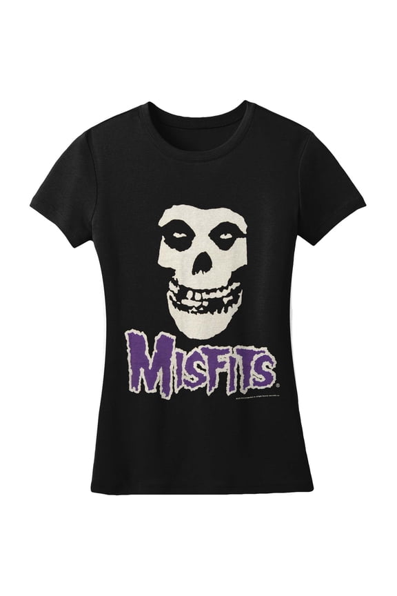 Fiend Skull DSCHRG PURPLE-Ladies Girls Jr Soft tee Large Black