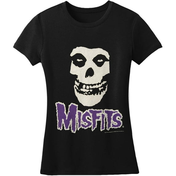 Misfits Fiend Skull DSCHRG PURPLE-Ladies Girls Jr Soft tee Small Black
