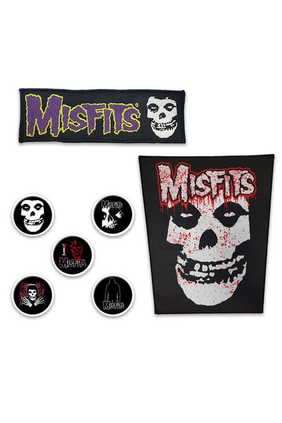 Misfits Officially Licensed Band Merch Gift Set - 1 Back Patch, 1 Set of Five Button Badges, 1 Embroidered Patch