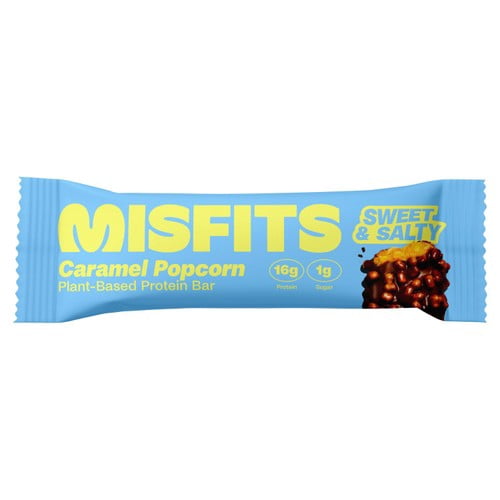 Misfits Plant-Based Caramel Popcorn Protein Bar 50g, British Import (Pack of 3)