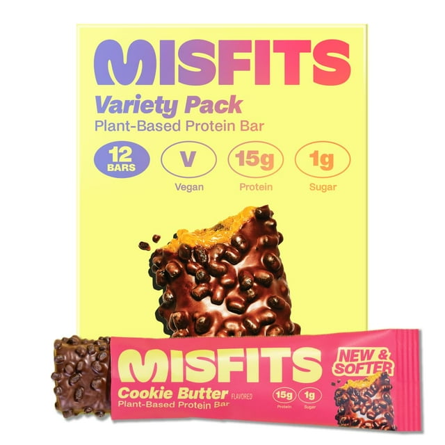 Misfits Vegan Bar YPF5 NEW Recipe Variety Bars, High Snacks for
