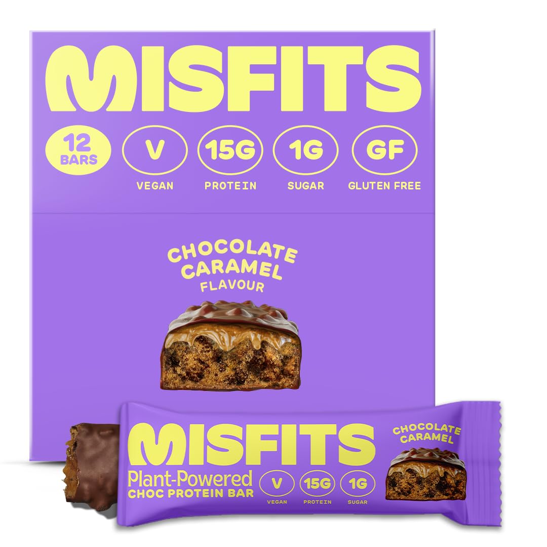 Misfits Vegan Protein Bar, MMF7 Original Caramel, Plant Protein Bars