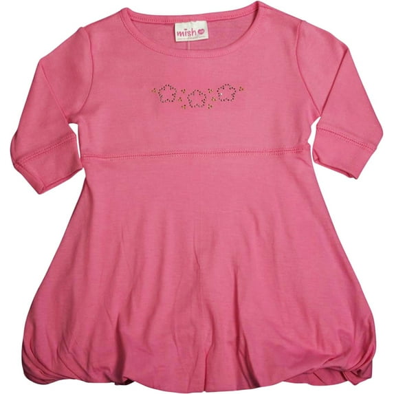 Mish - Little Girls - 100% Cotton - Long Sleeve Bubble Dress 20995-3 (Pink 3 Flowers)