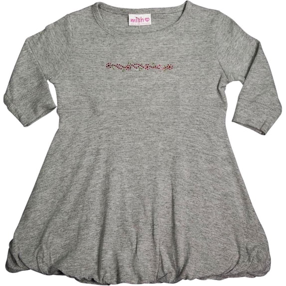 Mish - Little Girls - 100% Cotton - Long Sleeve Bubble Dress 20999-4 (Grey Flowers)