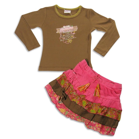 Mish - Little Girls Long Sleeve Skirt Set 42159-8 (Brown Pink)