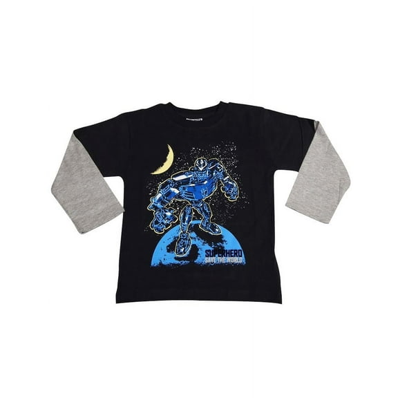 Mish Mish Baby Infant Boys Long Sleeve Graphic Tee Shirt Top 34502-12Months (Black Robot)
