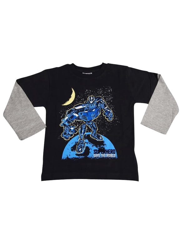 Baby Infant Boys Long Sleeve Graphic Tee Shirt Top 34502-18Months (Black Robot)
