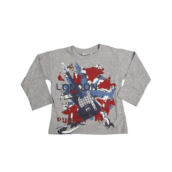 Mish Mish Baby Infant Boys Long Sleeve Graphic Tee Shirt Top 34527-18Months (Grey London Guitar)
