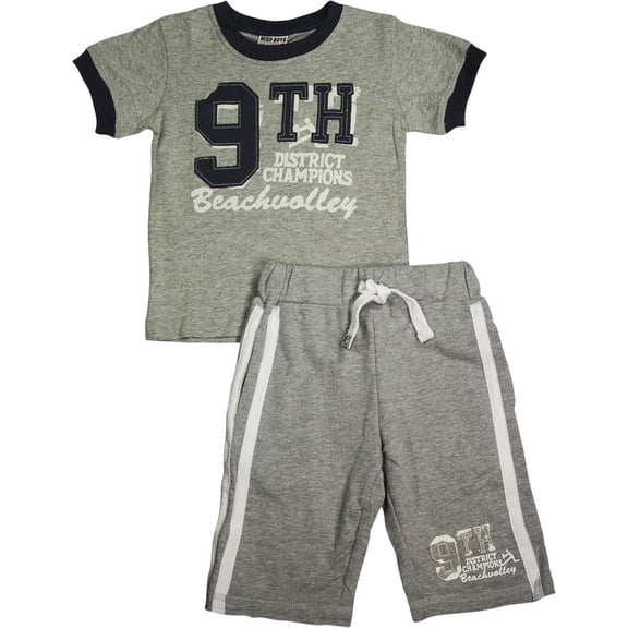 Mish Mish Infant Toddler Boys Cotton Short Sleeve Tank Tee Shirts Short Sets 31202-3 (grey beach volleyball)