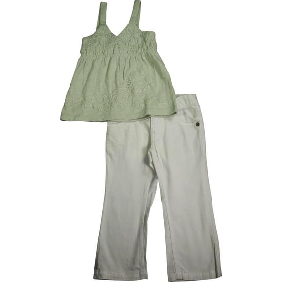 Mish Mish Little Girls 2 Piece Short Sleeve and Sleeveless Pant Sets 20855-3 (pale green/white)