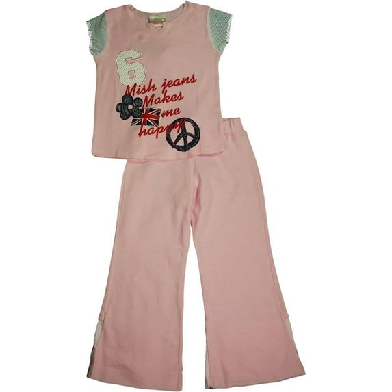 Mish Mish Little Girls 2 Piece Short Sleeve and Sleeveless Pant Sets 3109-4 (pink)