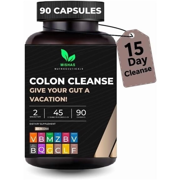 Mishas Nutraceutical Colon Cleanse & Gut Health Supplement  Supports Digestion, Bloating Relief & Regularity  with Magnesium, Berberine, Vitamin D & Quercetin  90 Capsules
