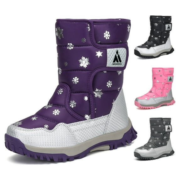Mishansha Girls Boys Waterproof Snow Boots,Purple 4 Big kid
