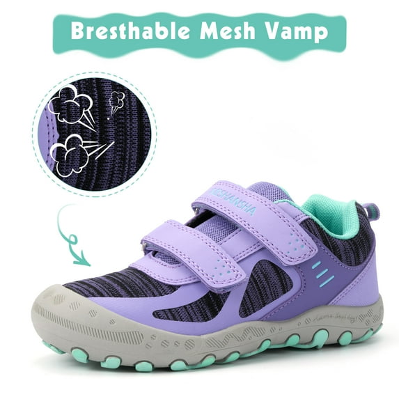 Mishansha Kids Sneakers Boys Girls Hiking Shoes Lightweight Velcro Tennis Shoes Toddler Running Walking Gym Purple 9.5 toddler