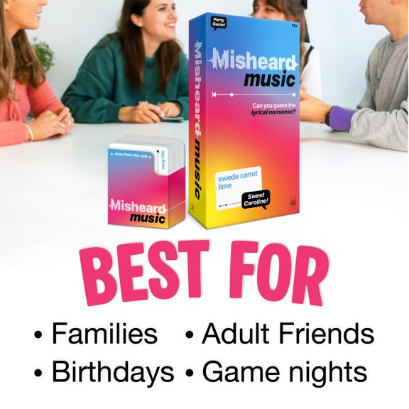 Misheard Music Guess The Song or Artist with 500 Lyrical Nonsense Cards Hilarious Music Games for Adults & Teens Fun Family Card Games for Karaoke & Party Entertainment