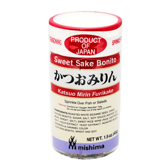 Mishima Foods Katsuo Mirin Furikake Flakes, Sweet Sake Bonito, 1.5 oz Glass Jar