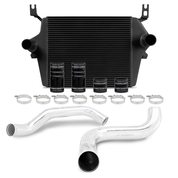 Mishimoto MMINT-F2D-99KBKP Intercooler Kit, Compatible With Ford 7.3L Powerstroke 1999-2003 Black Intercooler with Polished Pipes