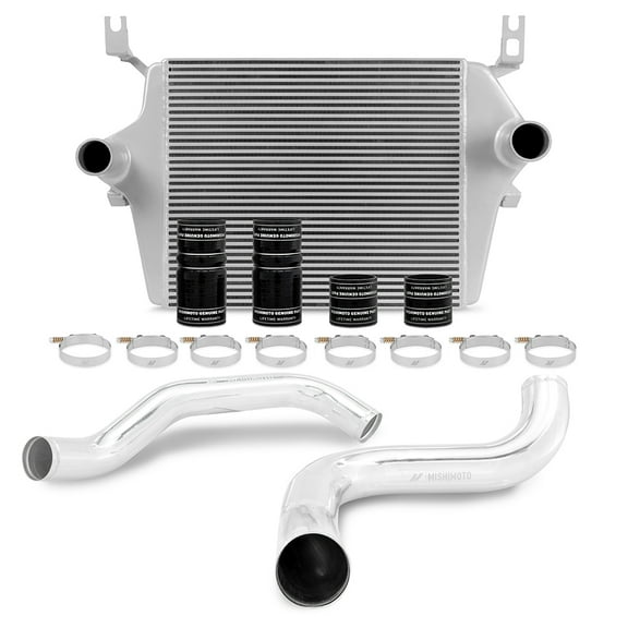 Mishimoto MMINT-F2D-99KSLP Intercooler Kit, Compatible With Ford 7.3L Powerstroke 1999-2003 Silver Intercooler with Polished Pipes