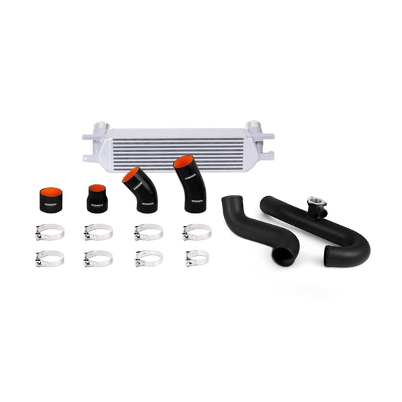 Mishimoto MMINT-MUS4-15KWSL Performance Intercooler Kit Compatible With Ford Mustang EcoBoost 2015-2023 Silver Cooler, Black Pipes